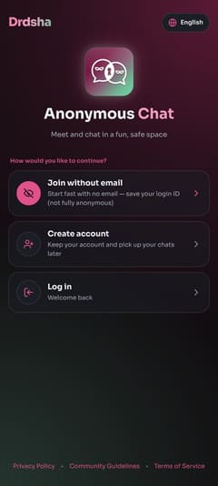Drdshe sign-up screen